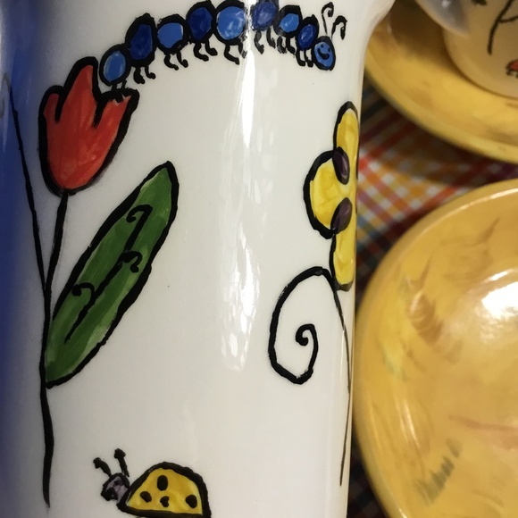 Handmade Ceramic Mug & Saucer w/Unique Design Hand-painted Bugs~Flowers~Bees - Picture 4 of 12